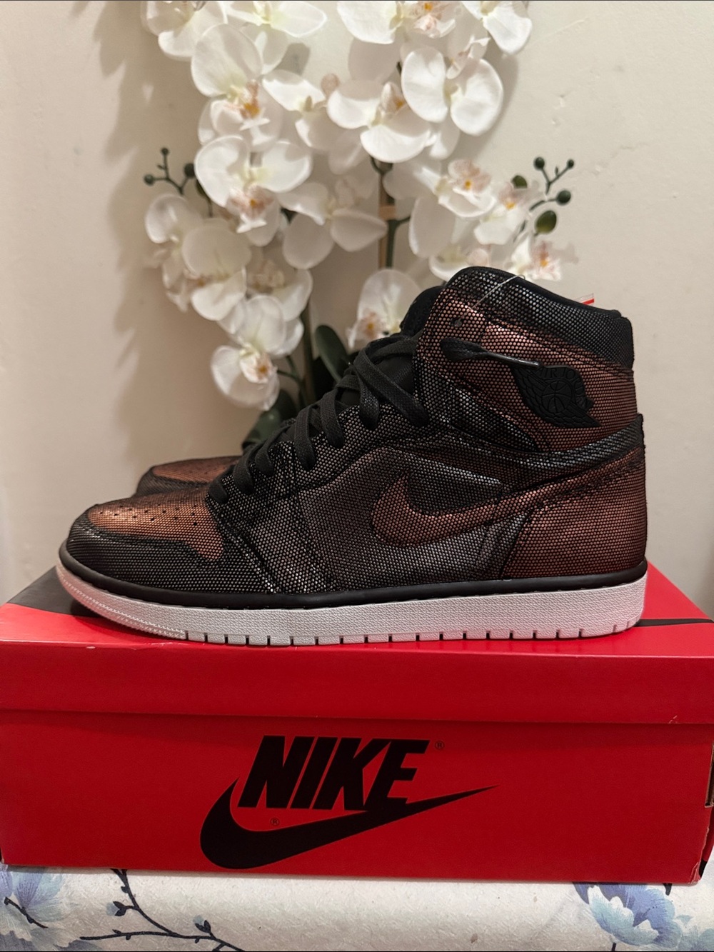 Womens Nike Air Jordan 1 Mid Black and Bronze Metallic